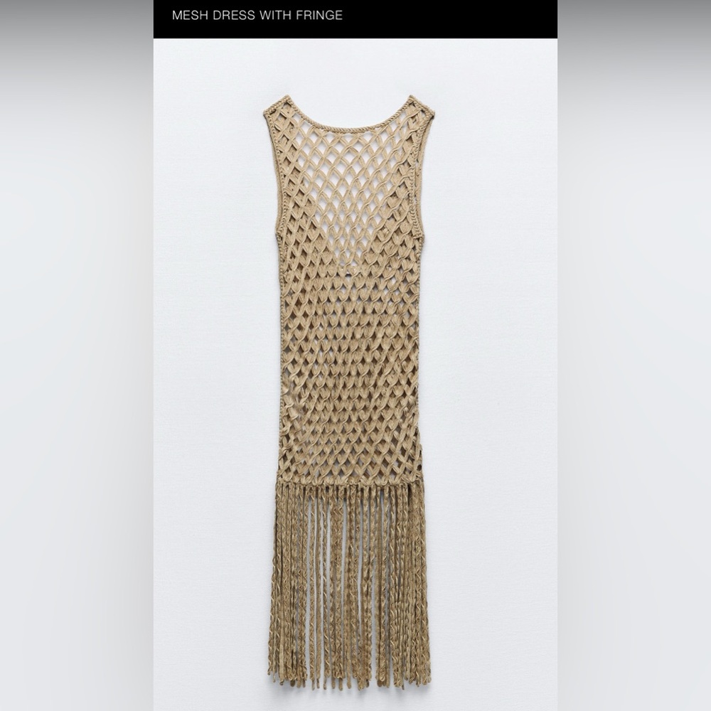 Tan Crochet Fringe Dress